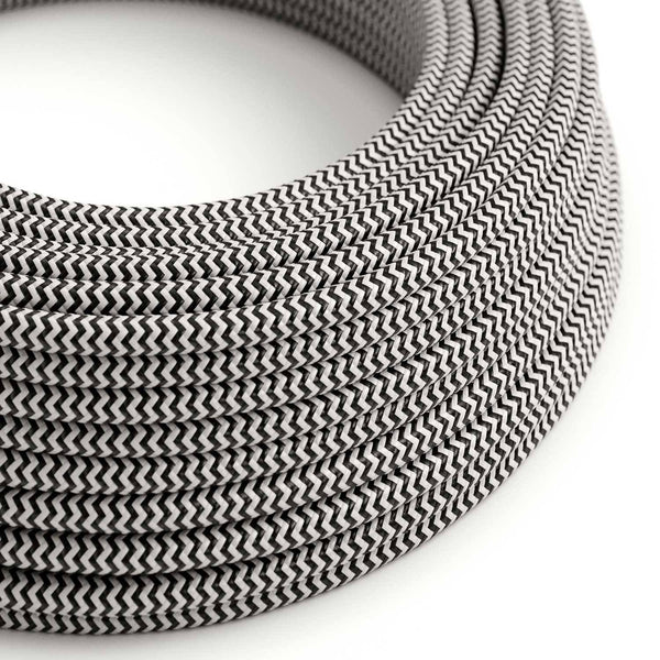 Hedvábný textilní elektrický kabel RZ04, černo-bílý Cik Cak, průměr 6,2mm, 2x0,75mm