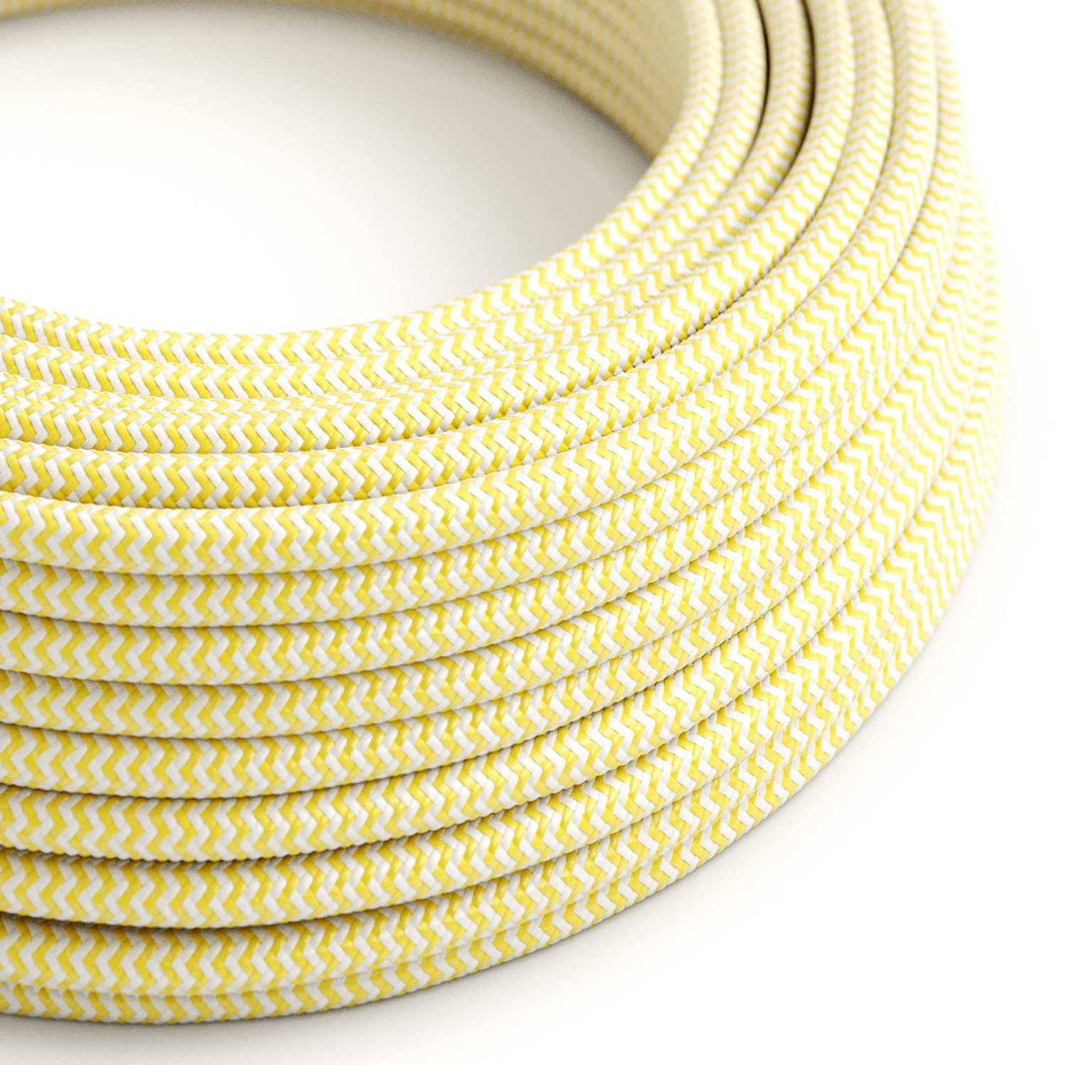 Hedvábný textilní elektrický kabel RZ10, žluto-bílý, průměr 6,2 mm, 2x0,75 mm