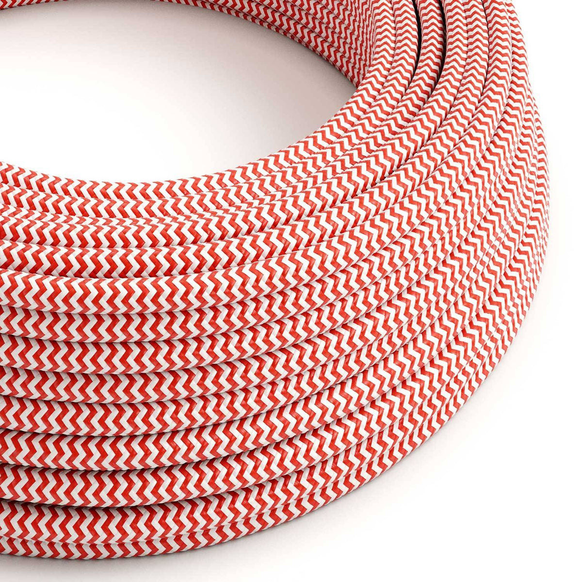 Hedvábný textilní elektrický kabel RZ09, červeno-bílý, průměr 6,2 mm, 2x0,75 mm