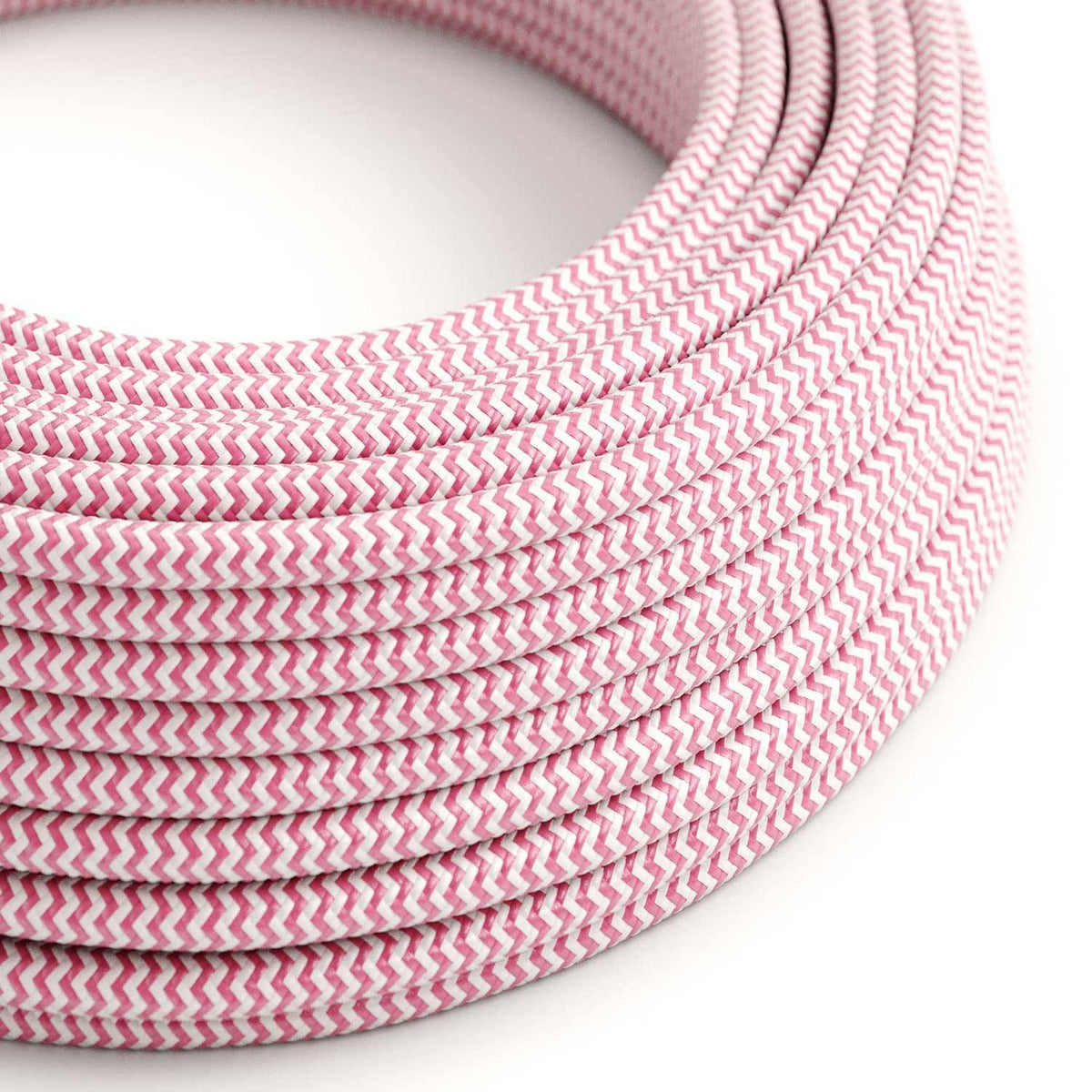 Hedvábný textilní elektrický kabel RZ08, fuchsiovo bílý, průměr 6,2mm, 2x0,75