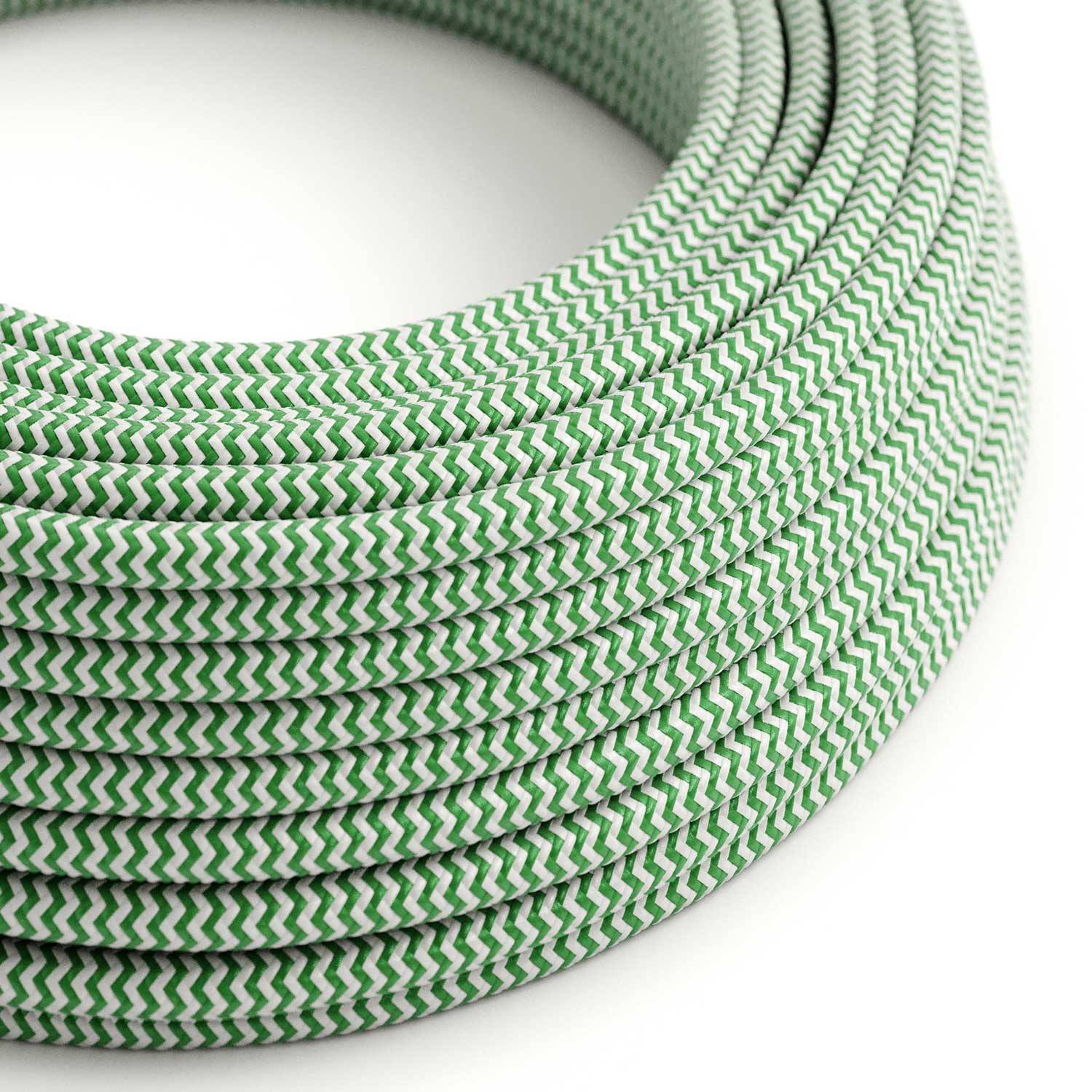 Hedvábný textilní elektrický kabel RZ06, Zeleno-bílý Cik Cak, průměr 6,2mm, 2x0,75mm