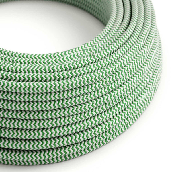 Hedvábný textilní elektrický kabel RZ06, Zeleno-bílý Cik Cak, průměr 6,2mm, 2x0,75mm