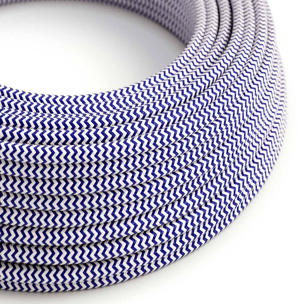 Hedvábný textilní elektrický kabel RZ12 Modro-bílý Cik Cak, průměr 6,2mm, 2x0,75mm
