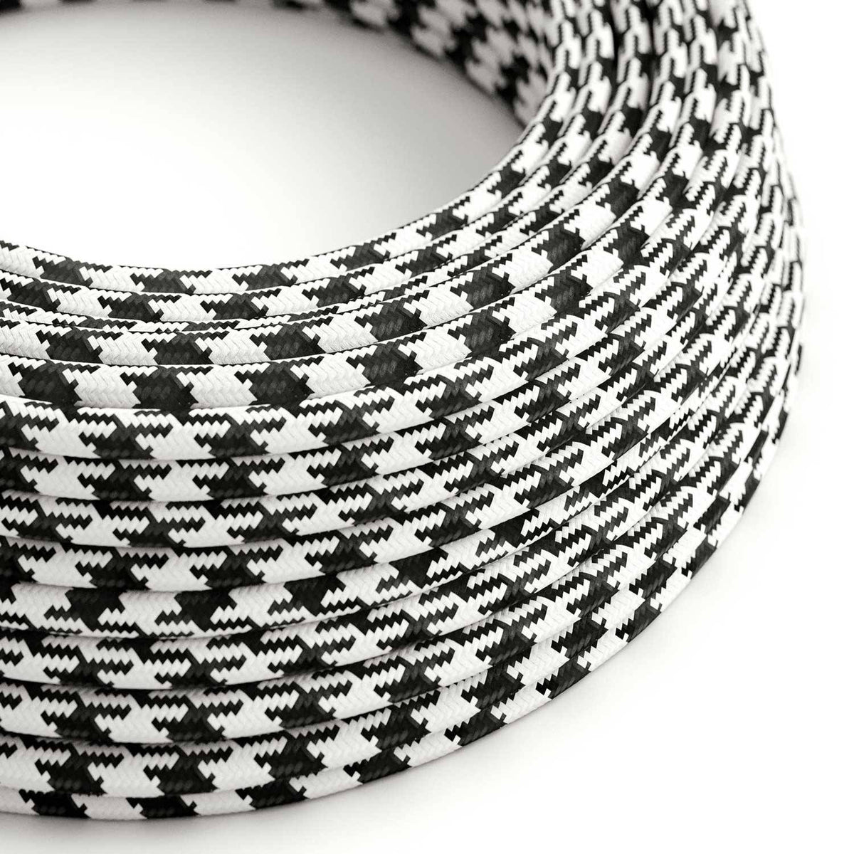 Hedvábný textilní elektrický kabel, černo-bílý, průměr 6,2mm, 2x0,75