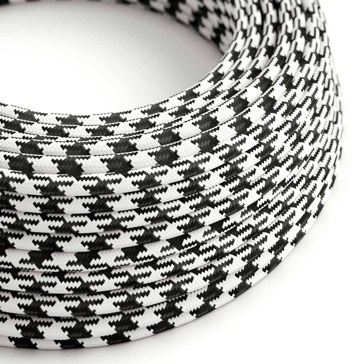 Hedvábný textilní elektrický kabel, černo-bílý, průměr 6,2mm, 2x0,75