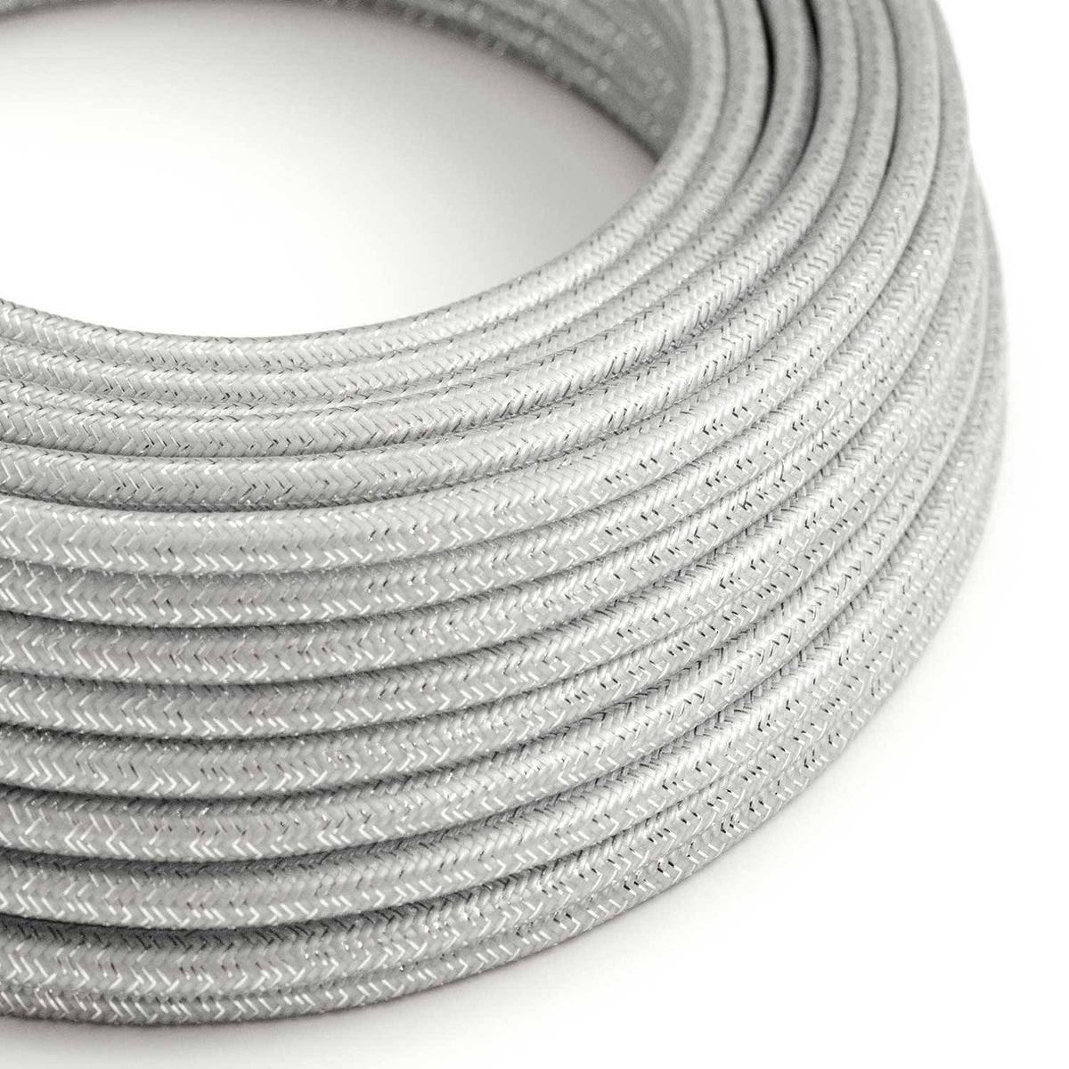 Hedvábný textilní elektrický kabel - stříbrný, průměr 6,2mm, 2x0,75