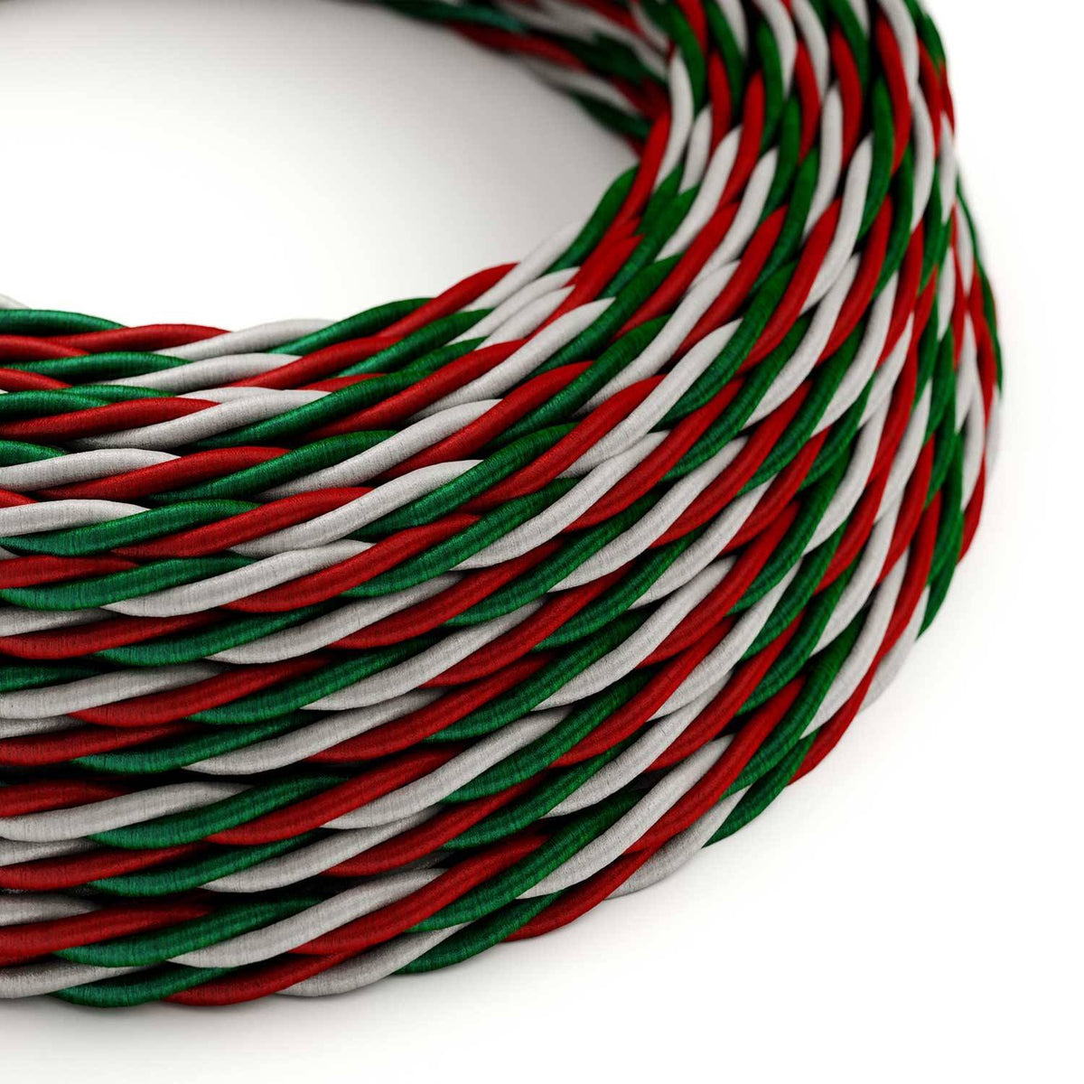 Splétaný hedvábný elektrický kabel 3x0,75mm, tříbarevný, Itálie