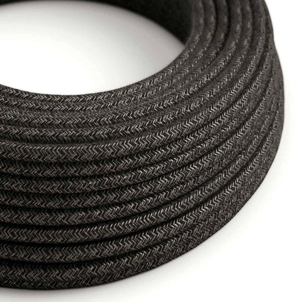 Lněný textilní elektrický kabel RN03, antracitový, průměr 6,2 mm, 2x0,75 mm