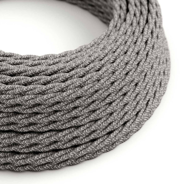 Splétaný lněný elektrický kabel TN02, přírodní šedý, průměr 6,2 mm, 2x0,75 mm