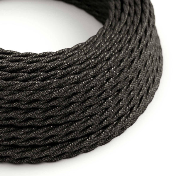 Splétaný lněný elektrický kabel TN03, antracitový, průměr 6,2 mm, 2x0,75 mm