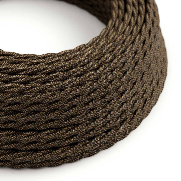 Splétaný lněný elektrický kabel TN04, přírodní hnědý, průměr 6,2 mm, 2x0,75 mm