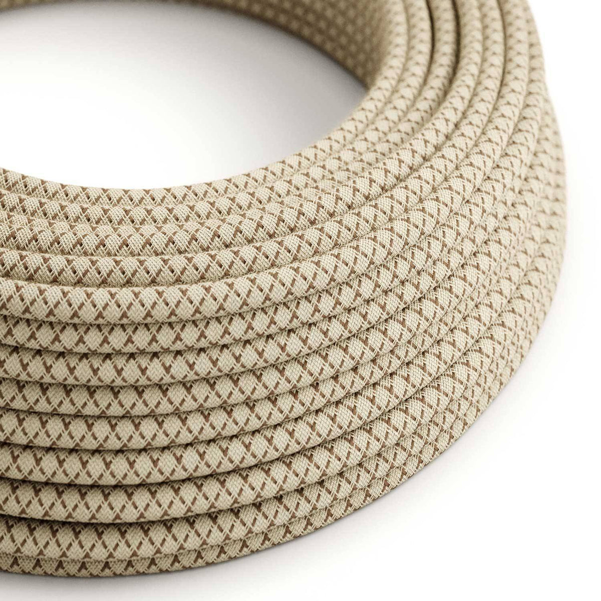 Textilní elektrický kabel kůrové barvy, 2x0,75 mm, flexibilní s dvojí izolací