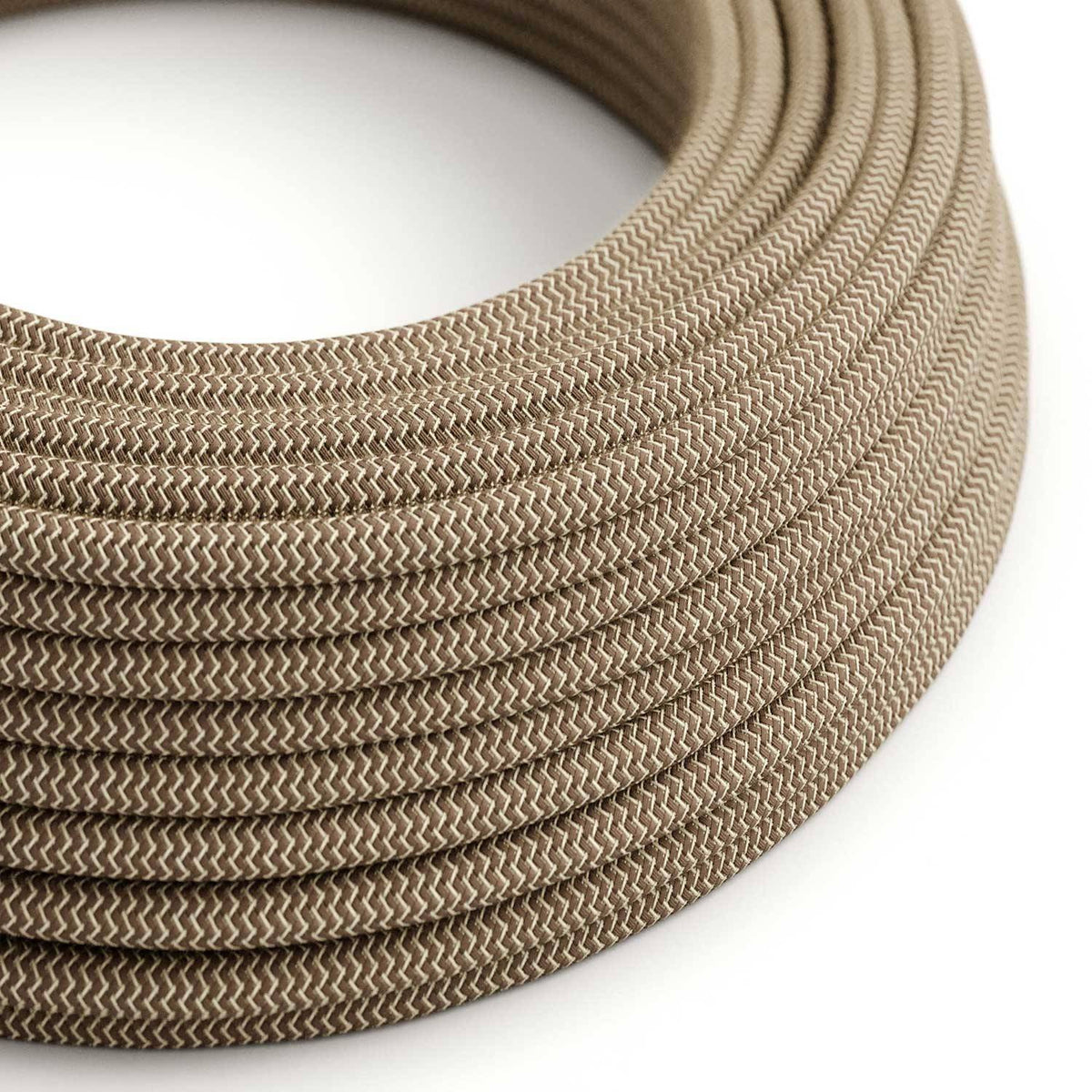 Textilní elektrický kabel kůrové barvy s přírodním lnem a bavlnou, průměr 6,2mm, 2x0,75.