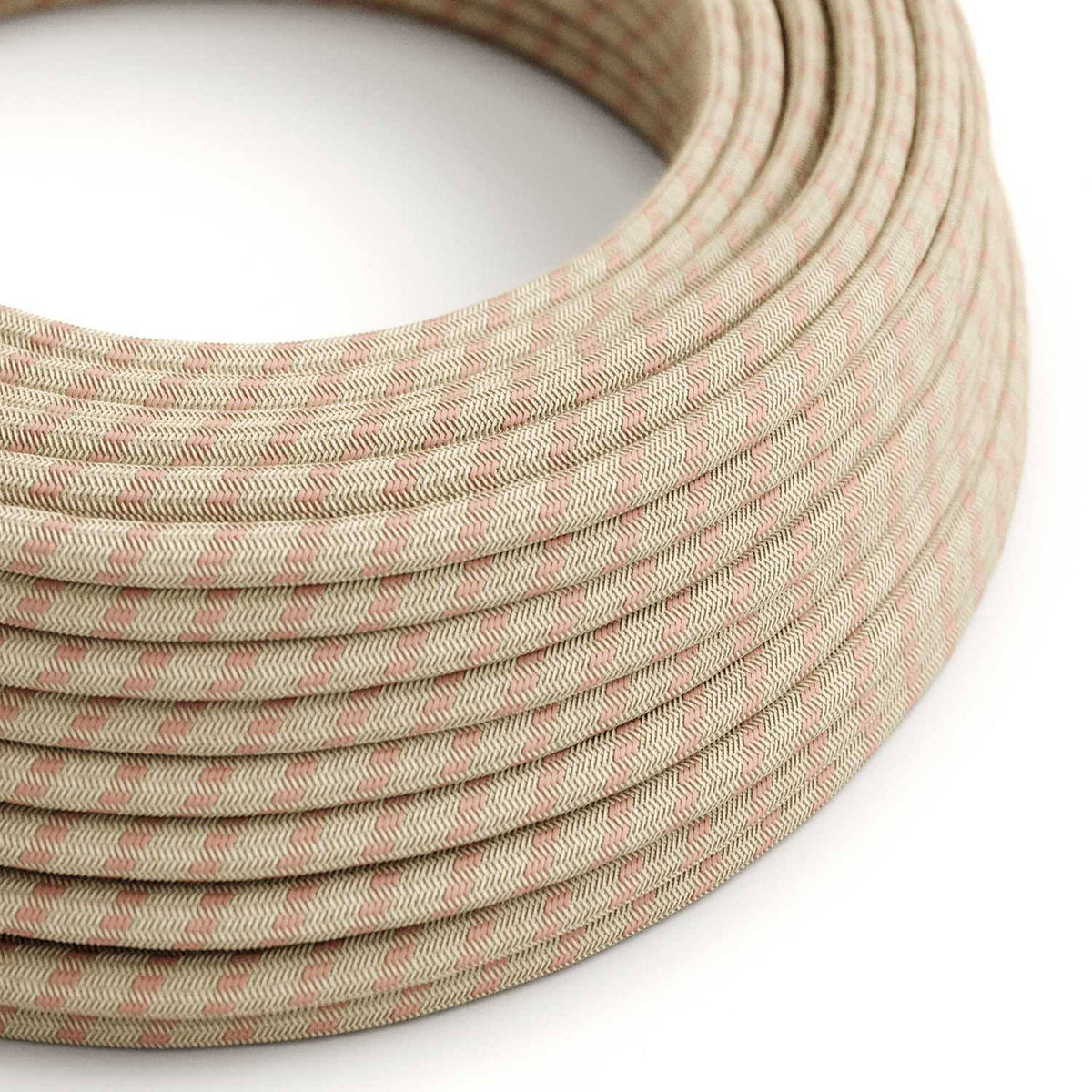 Textilní elektrický kabel starorůžový, průměr 6,2mm, 2x0,75mm, opředený lnem a bavlnou