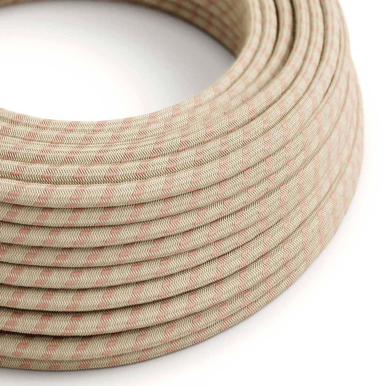 Textilní elektrický kabel starorůžový, průměr 6,2mm, 2x0,75mm, opředený lnem a bavlnou