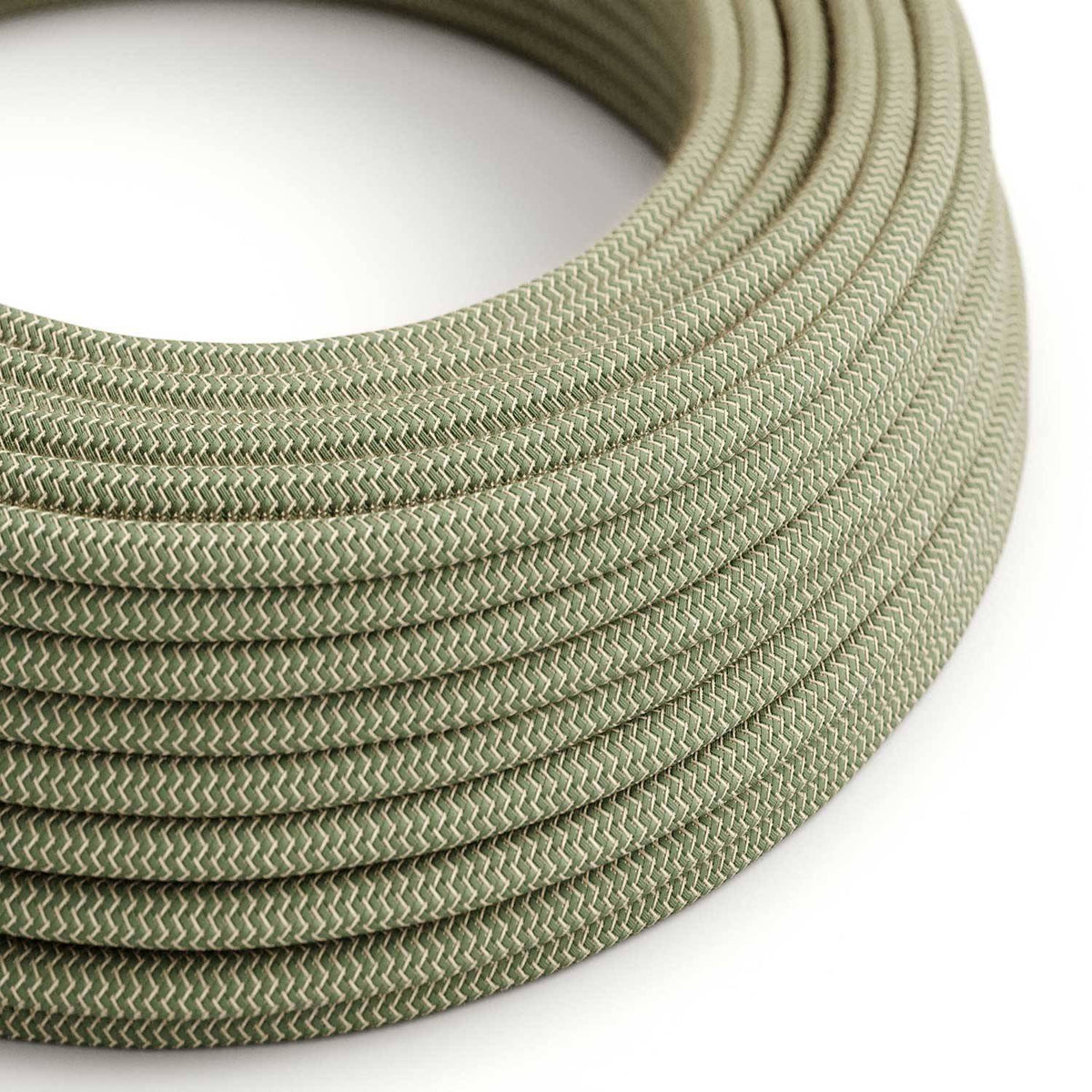 Textilní elektrický kabel s přírodním lnem a bavlnou, tymiánová barva, průměr 6,2 mm 2x0,75.
