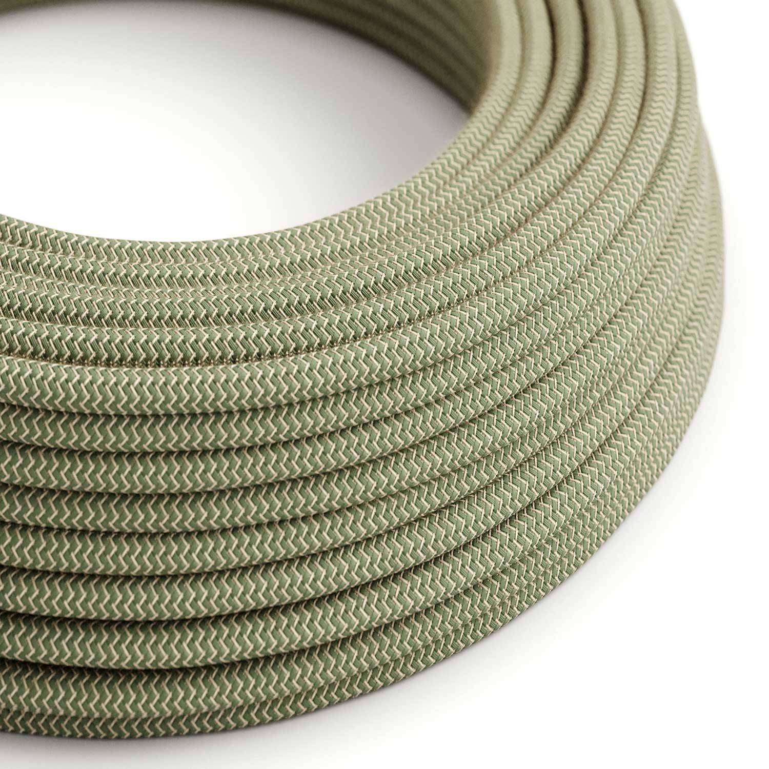 Textilní elektrický kabel s přírodním lnem a bavlnou, tymiánová barva, průměr 6,2 mm 2x0,75.
