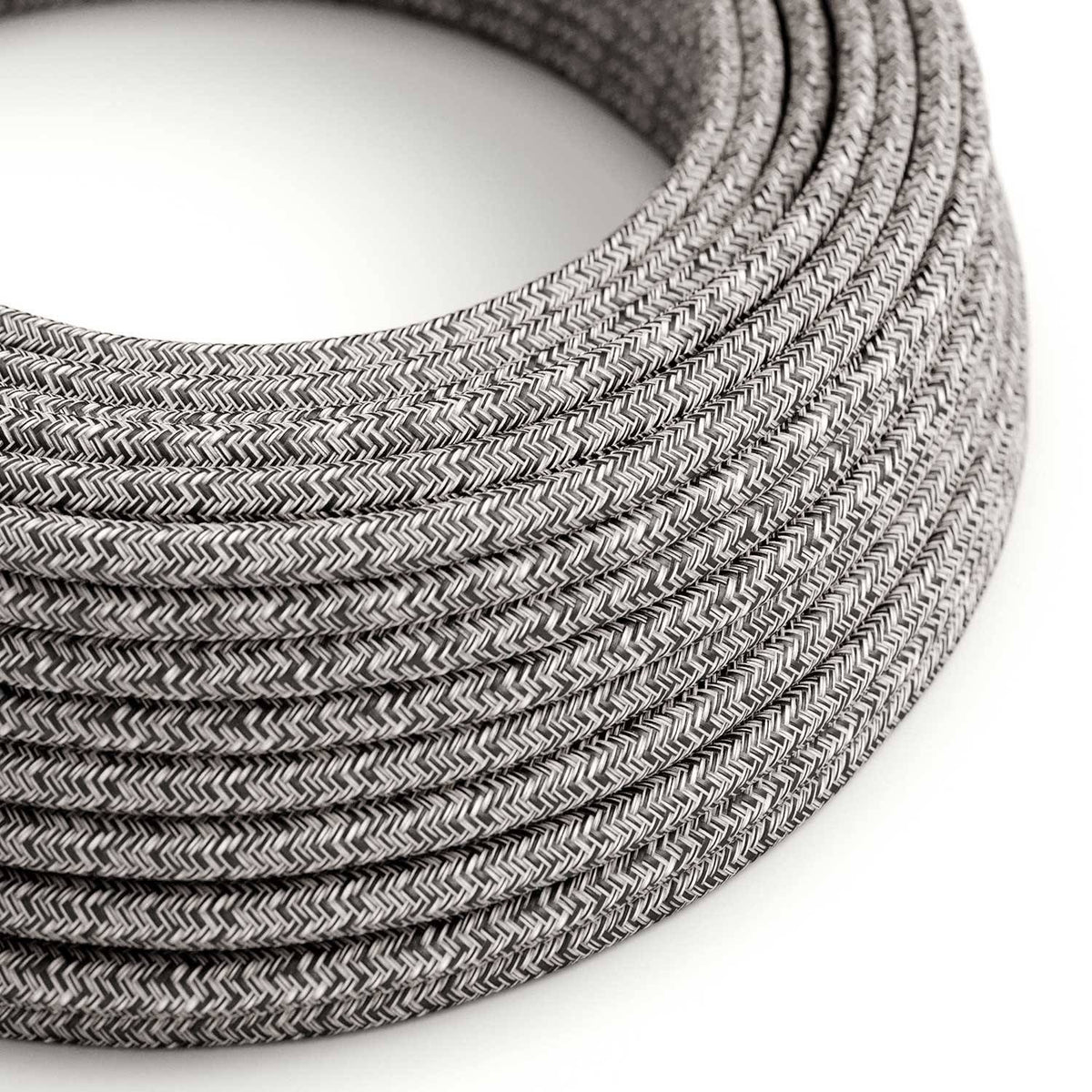 Textilní elektrický kabel černý onyx s přírodním lnem a bavlnou, průměr 6,2mm