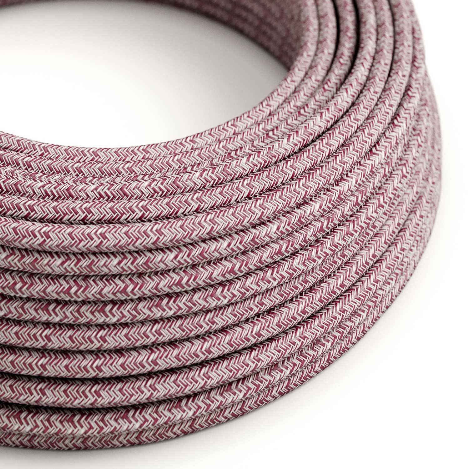 Textilní elektrický kabel bordový, průměr 6,2mm, 2x0,75 s přírodním lnem a bavlnou