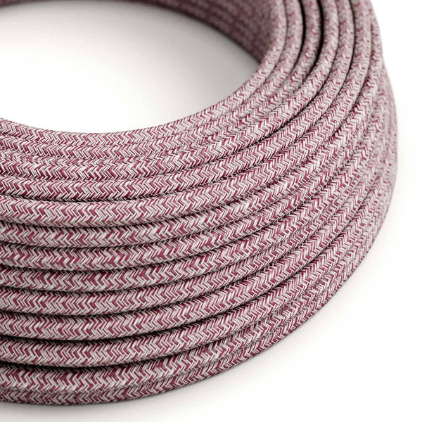 Textilní elektrický kabel bordový, průměr 6,2mm, 2x0,75 s přírodním lnem a bavlnou