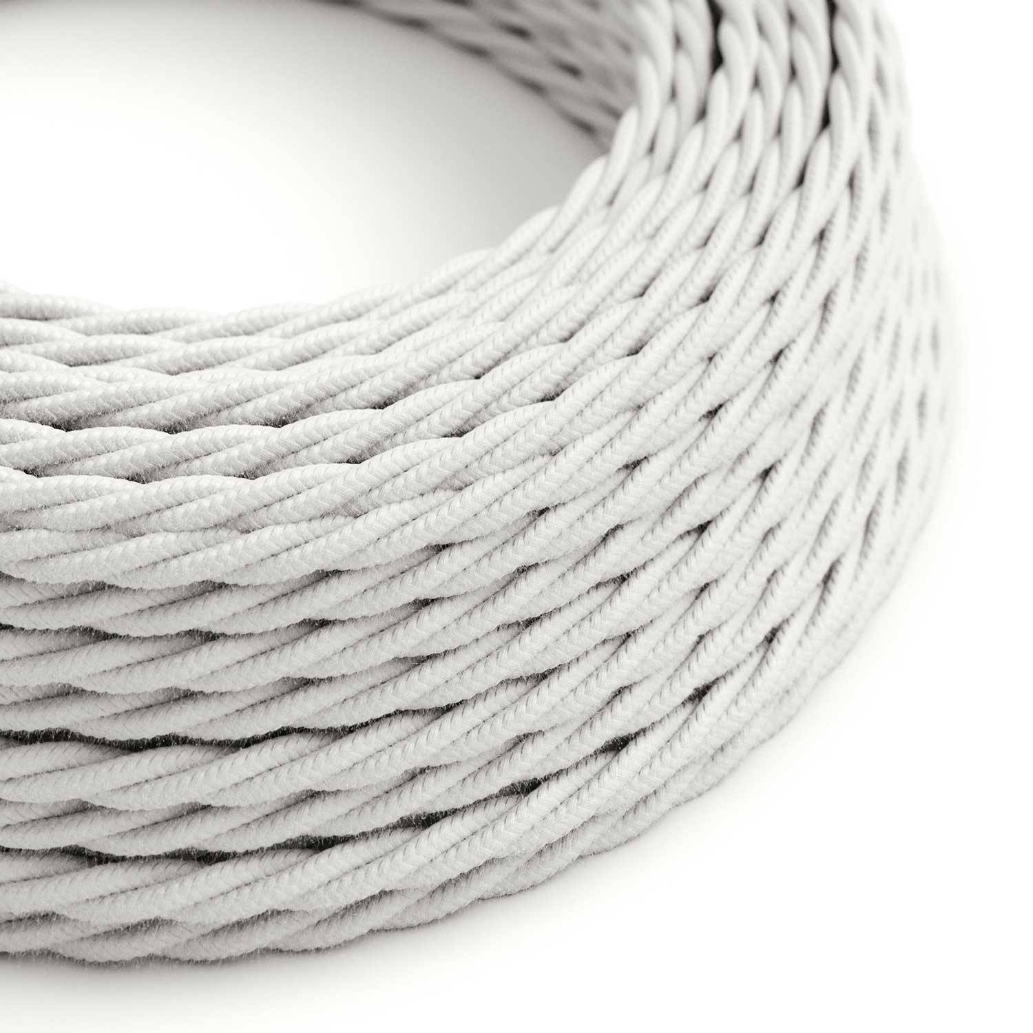 Splétaný bavlněný elektrický kabel TC01 Bílý, průměr 6,2 mm, dvojí izolace