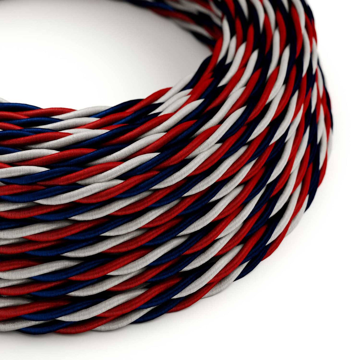 Splétaný hedvábný elektrický kabel 3x0,75mm, tříbarevný "Česko
