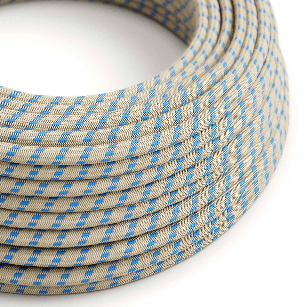 Textilní elektrický kabel modrý, průměr 6,2mm, 2x0,75, přírodní len a bavlna