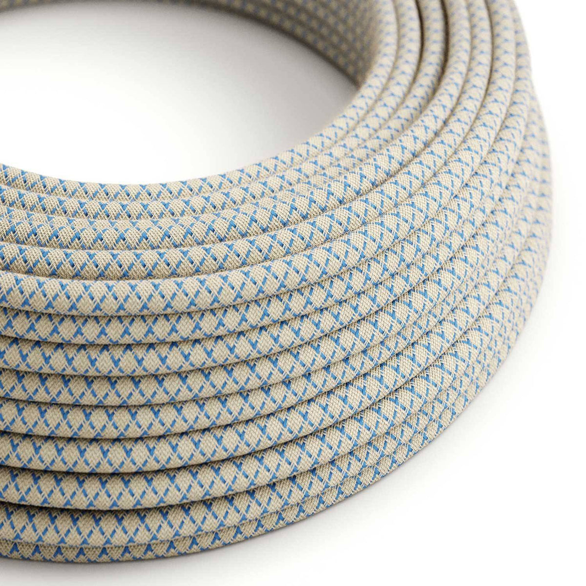 Textilní elektrický kabel modrý, průměr 6,2mm, 2x0,75mm, opředený přírodním lnem a bavlnou