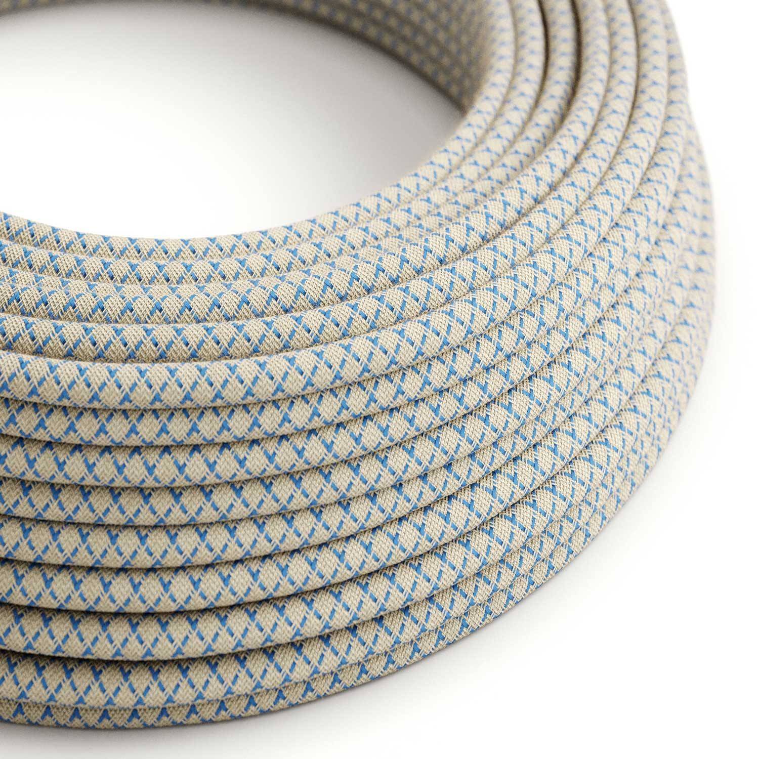 Textilní elektrický kabel modrý, průměr 6,2mm, 2x0,75mm, opředený přírodním lnem a bavlnou