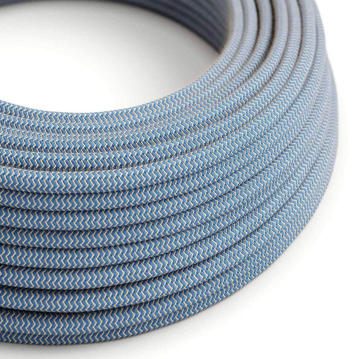 Textilní elektrický kabel modrý, průměr 6,2mm, 2x0,75mm, opředený přírodním lnem a bavlnou