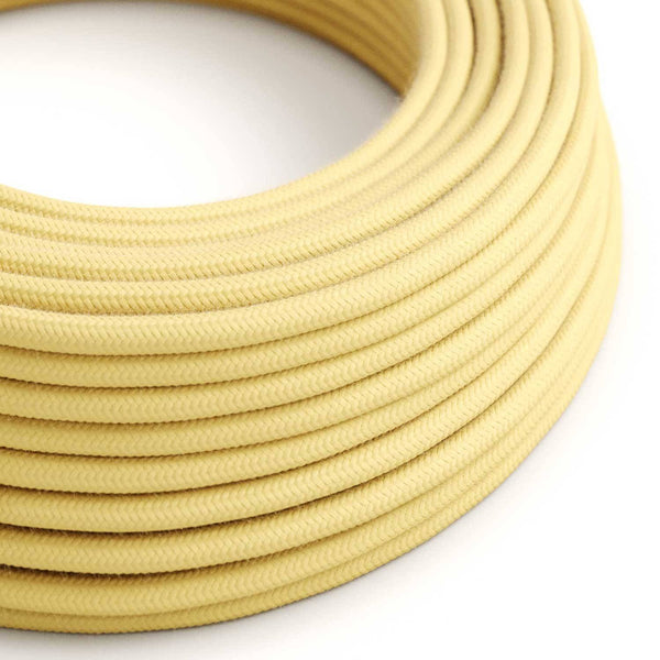 Bledě žlutý bavlněný textilní elektrický kabel 2x0,75mm, průměr 6,2mm