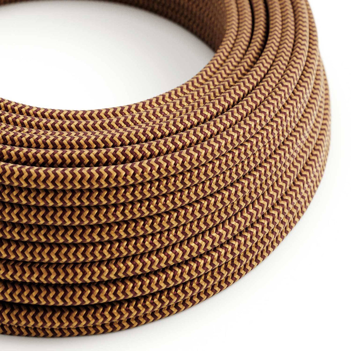 Hedvábný textilní elektrický kabel RZ23, 2x0,75mm, zlatobordový Cik Cak