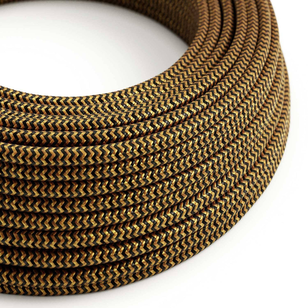 Hedvábný textilní elektrický kabel RZ24, 2x0,75 mm, Zlatý a černý Cik Cak