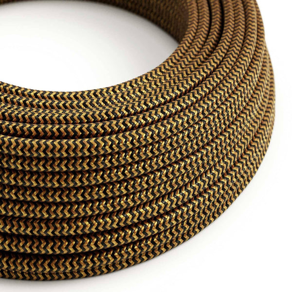 Hedvábný textilní elektrický kabel RZ24, 2x0,75 mm, Zlatý a černý Cik Cak