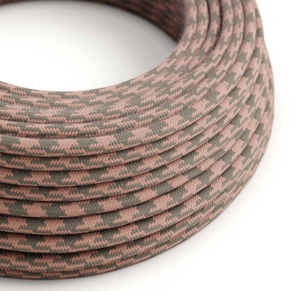 Bavlněný elektrický kabel dvoubarevný RP26, starorůžový a šedý, průměr 6,2 mm