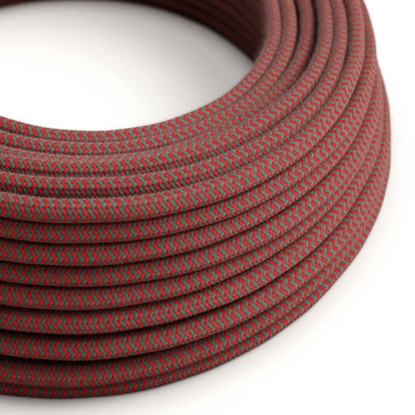Bavlněný elektrický kabel RZ28, Ohnivě červený a šedý, 2x0,75 mm, IMQ-HAR certifikace