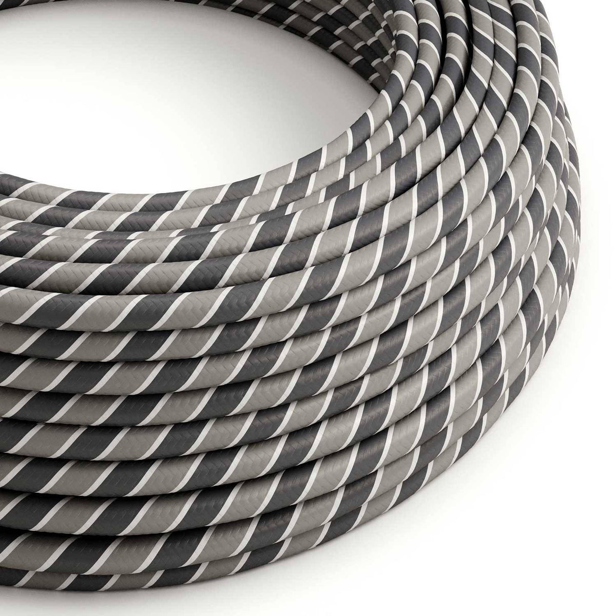 Textilní elektrický HD kabel Vertigo ERM44 Ironman - bílý se šedými pruhy, průměr 6,2 mm, 2x0,75 mm²