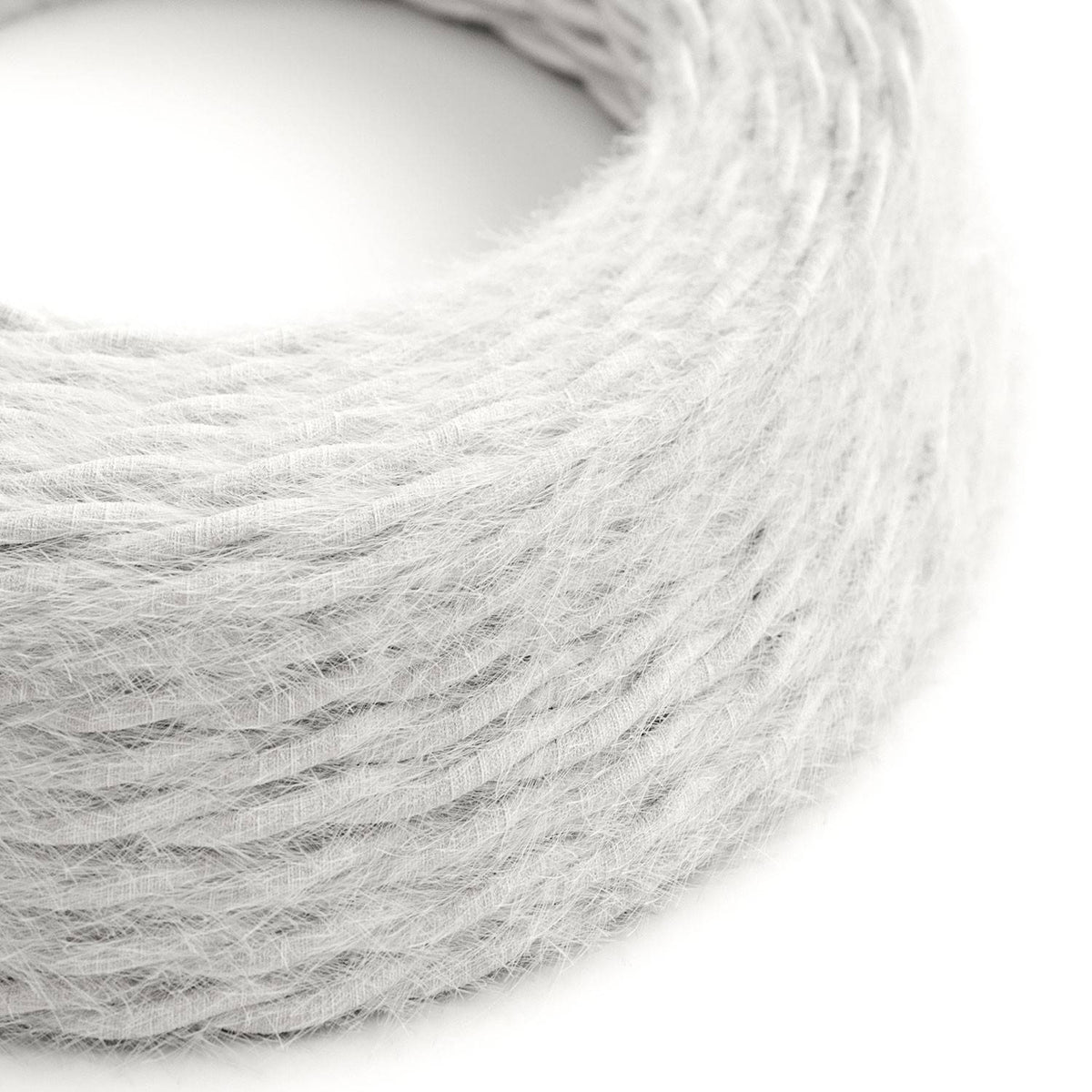 Burlesque - bílý spirálový textilní elektrický kabel s chlupatým efektem, průměr 6,2 mm