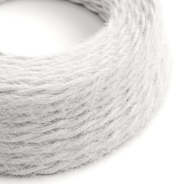 Burlesque - bílý spirálový textilní elektrický kabel s chlupatým efektem, průměr 6,2 mm