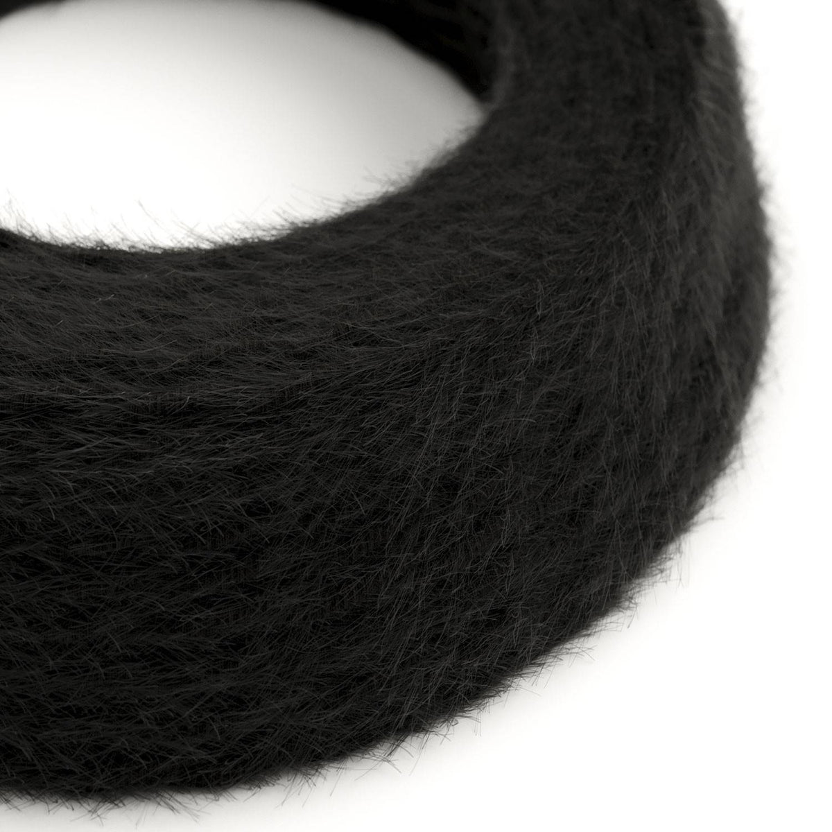 Burlesque černý spirálový textilní elektrický kabel 2x0,75 mm s chlupatým efektem