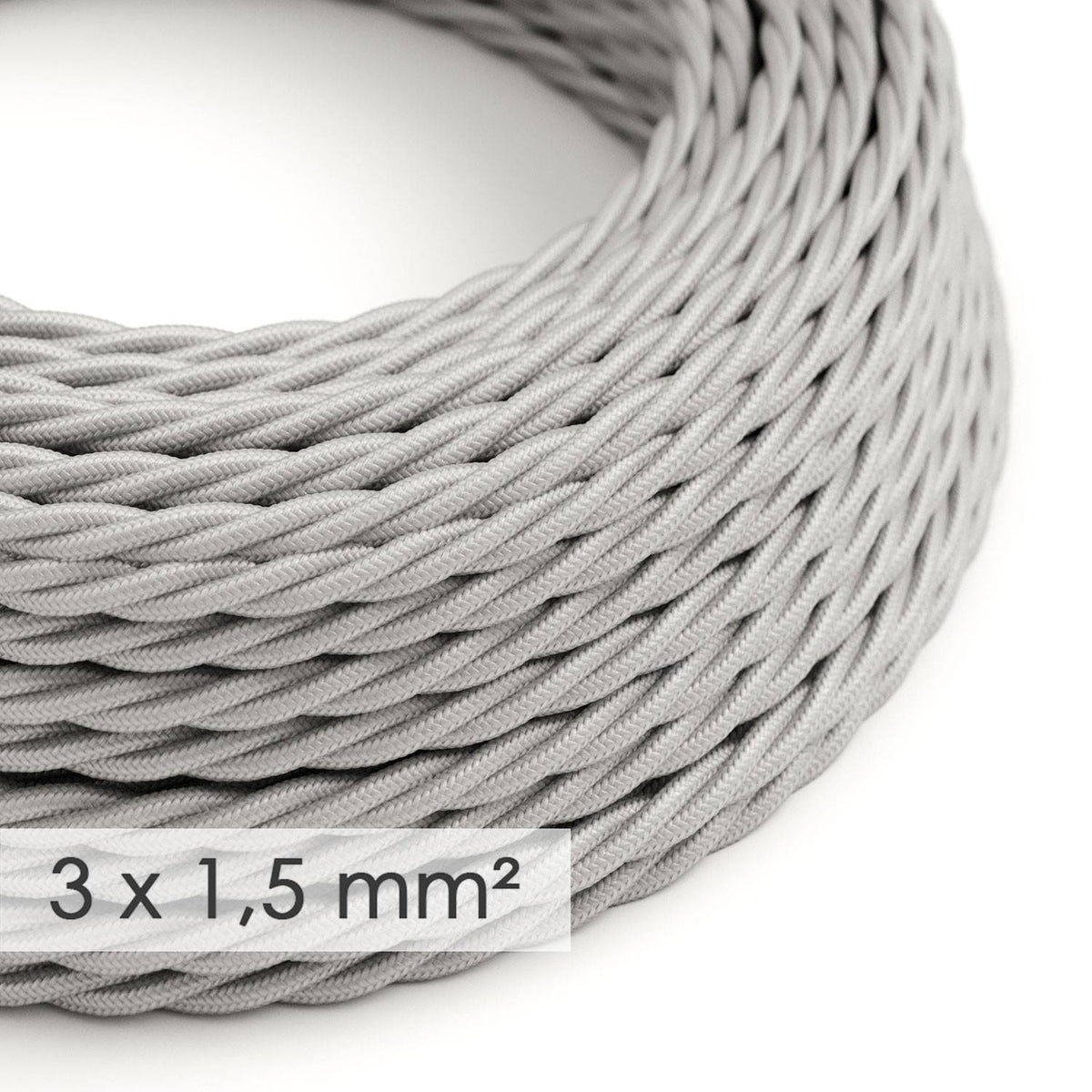 Textilní spirálový elektrický kabel 3x1,5 mm - stříbrný Rayon TM02, průměr 9 mm
