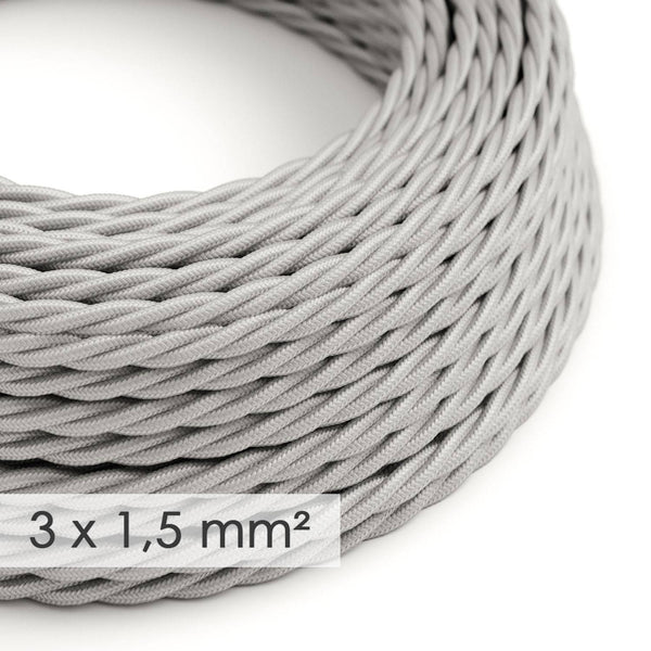 Textilní spirálový elektrický kabel 3x1,5 mm - stříbrný Rayon TM02, průměr 9 mm