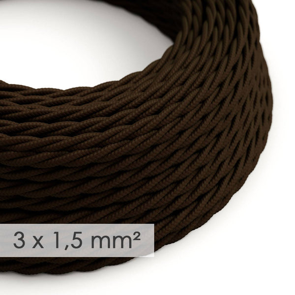 Textilní spirálový elektrický kabel 3x1,5 mm - hnědý Rayon TM13, průměr 9 mm