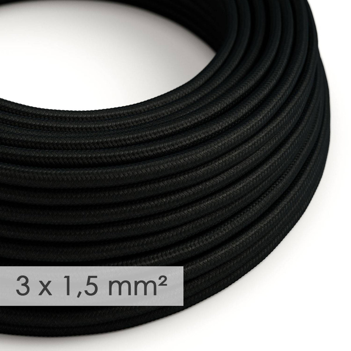 Textilní elektrický kabel 3x1,5 mm - Rayon RM04 černý, průměr 8,5 mm