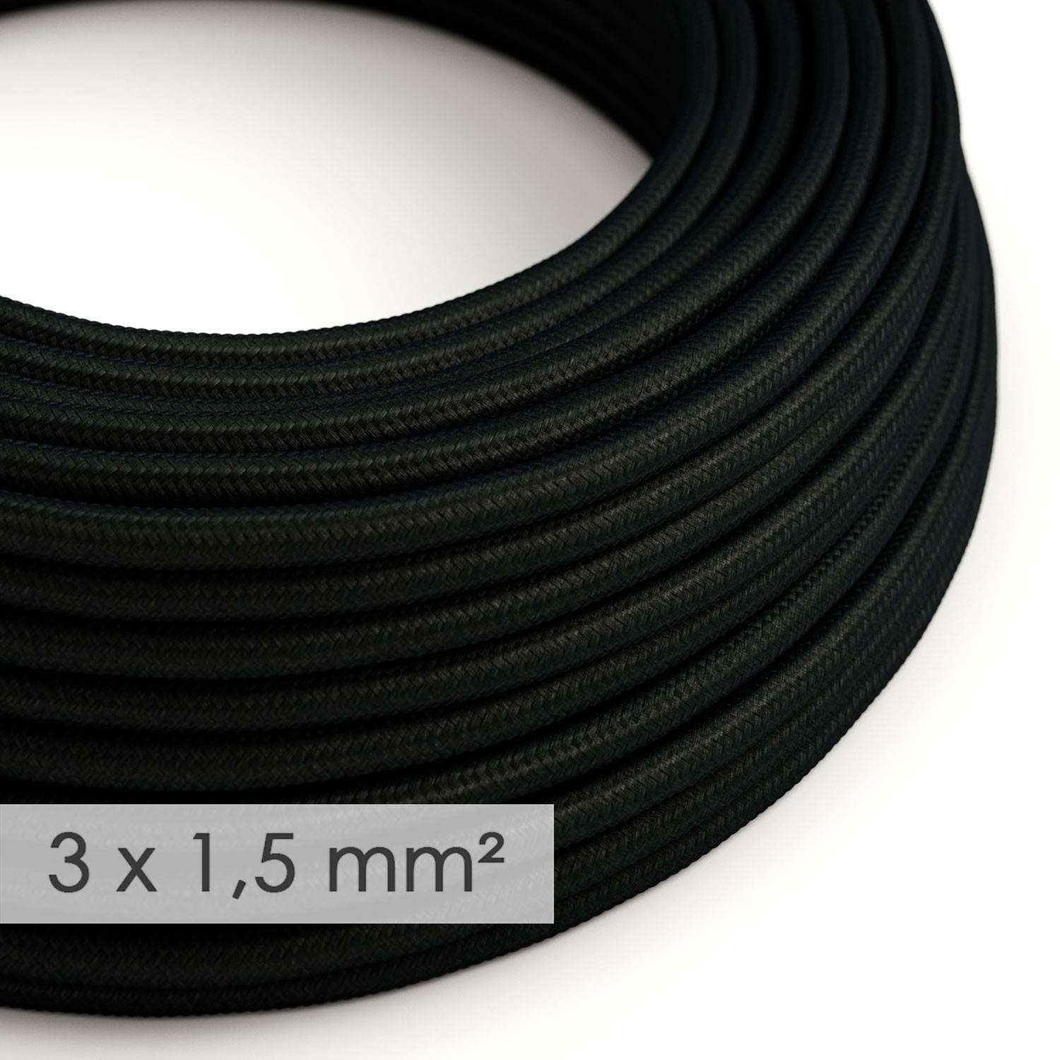 Textilní elektrický kabel 3x1,5 mm - Rayon RM04 černý, průměr 8,5 mm