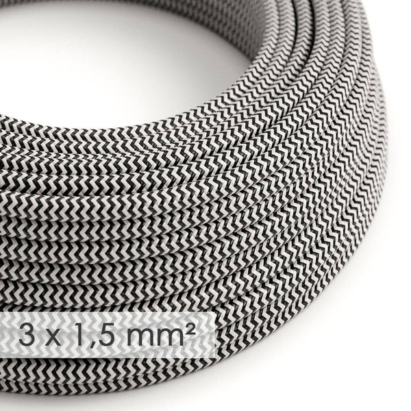 Textilní elektrický kabel 3x1,5 mm - Rayon RZ04, průměr 8,5 mm, cik-cak černý