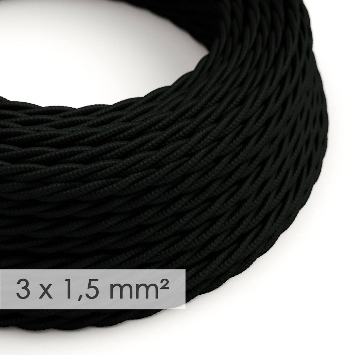 Textilní spirálový elektrický kabel 3x1,5 mm - černý Rayon TM04, průměr 9 mm