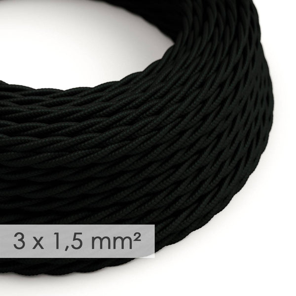 Textilní spirálový elektrický kabel 3x1,5 mm - černý Rayon TM04, průměr 9 mm