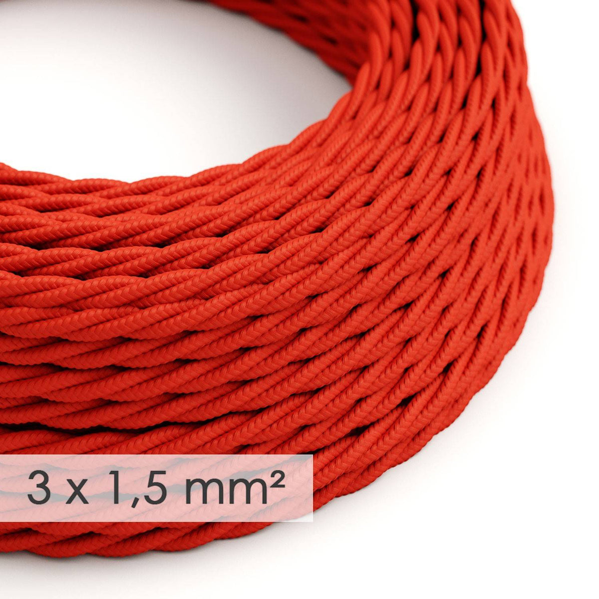 Textilní spirálový elektrický kabel 3x1,5 mm - červený Rayon TM09, průměr 9 mm