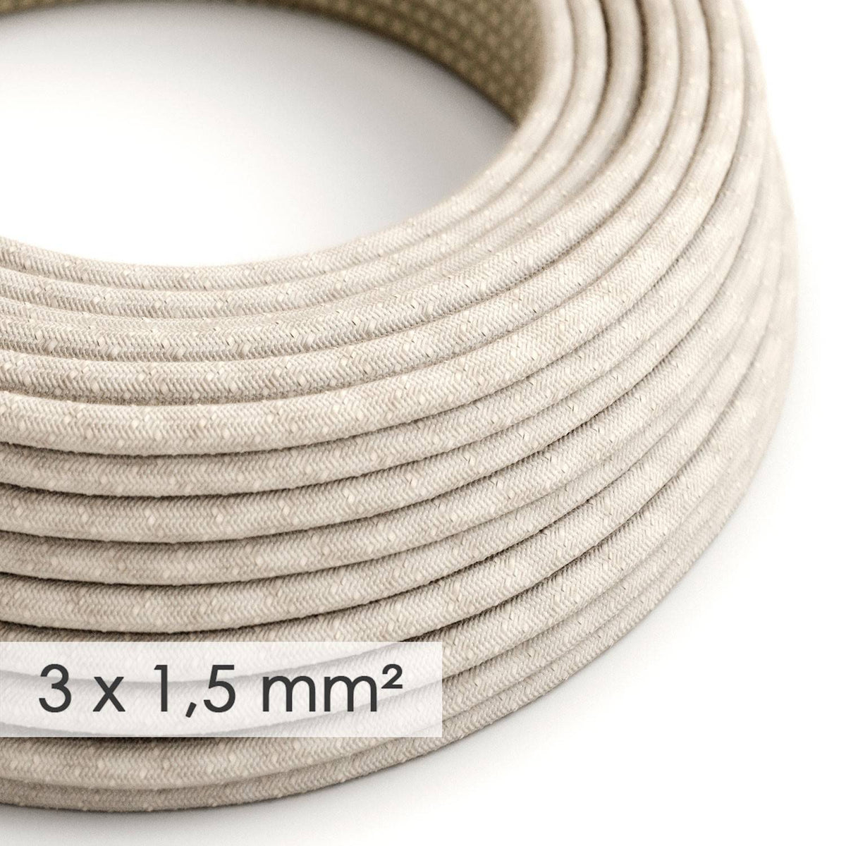 Textilní elektrický kabel 3x1,5 mm s průměrem 8,5 mm - přírodní len RN01